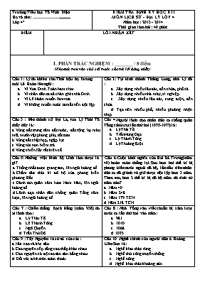 Đề kiểm tra định kỳ học kì I môn Lịch sử + Địa lý Khối 4 - Năm học 2013-2014 - Trường Tiểu học Tô Vĩnh Diện